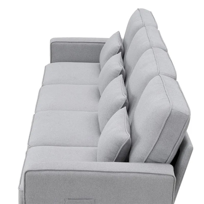 Canapé moderne 4 places en tissu de lin de 104 pouces avec poches accoudoirs et 4 oreillers - Style minimaliste