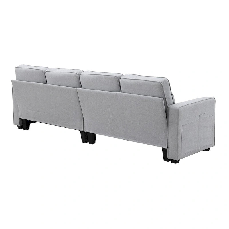 Canapé moderne 4 places en tissu de lin de 104 pouces avec poches accoudoirs et 4 oreillers - Style minimaliste