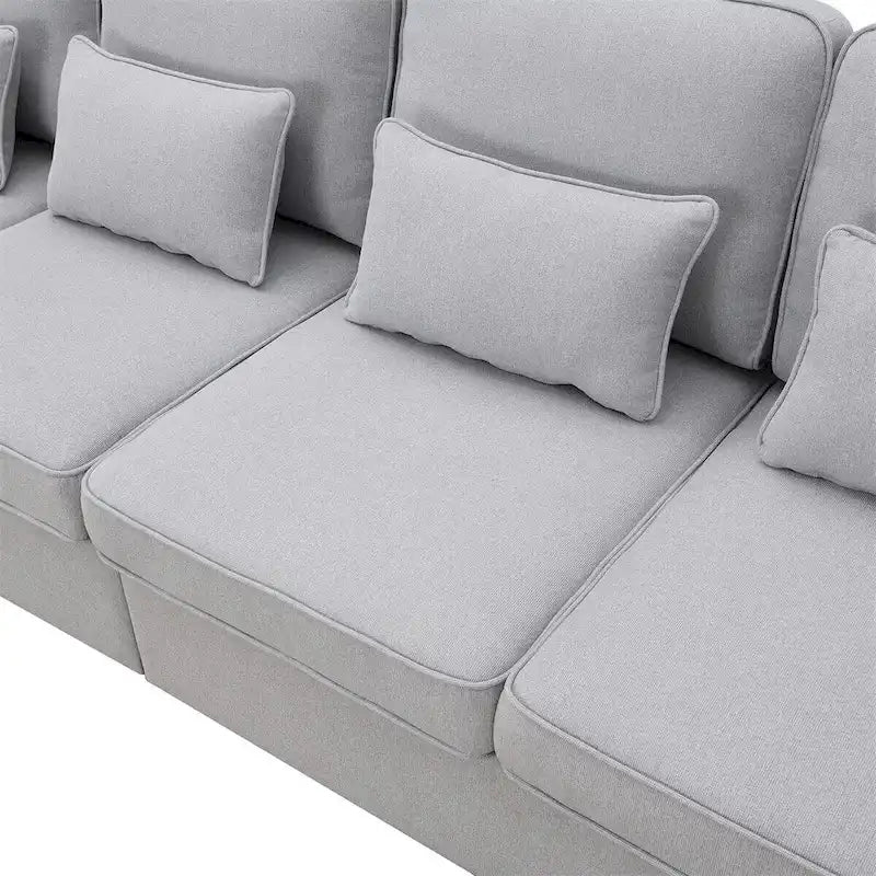 Canapé moderne 4 places en tissu de lin de 104 pouces avec poches accoudoirs et 4 oreillers - Style minimaliste