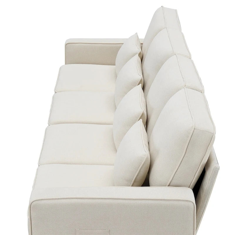 Canapé moderne 4 places en tissu de lin de 104 pouces avec poches accoudoirs et 4 oreillers - Style minimaliste
