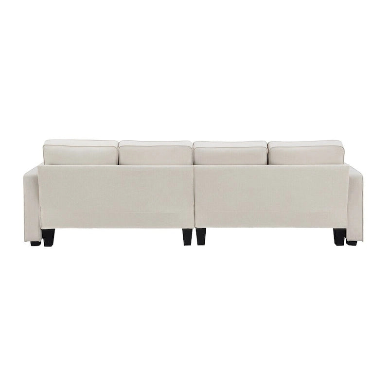 Canapé moderne 4 places en tissu de lin de 104 pouces avec poches accoudoirs et 4 oreillers - Style minimaliste