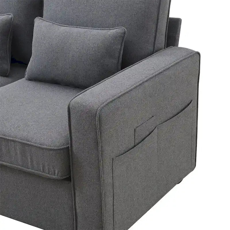 Canapé moderne 4 places en tissu de lin de 104 pouces avec poches accoudoirs et 4 oreillers - Style minimaliste