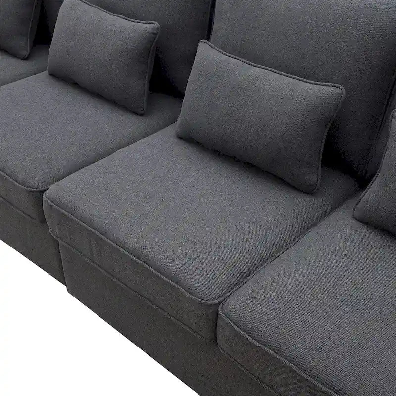 Canapé moderne 4 places en tissu de lin de 104 pouces avec poches accoudoirs et 4 oreillers - Style minimaliste