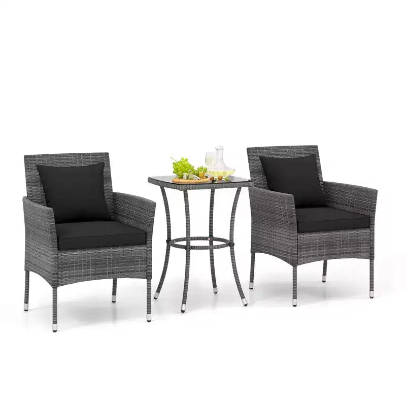 Costway 3 PCS Patio Furniture Set with Cushioned Patio Chairs & Tempered Glass Coffee Table Grey/Navy/White/Black