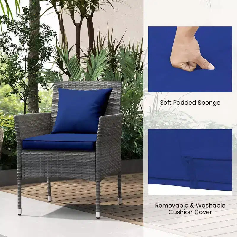 Costway 3 PCS Patio Furniture Set with Cushioned Patio Chairs & Tempered Glass Coffee Table Grey/Navy/White/Black