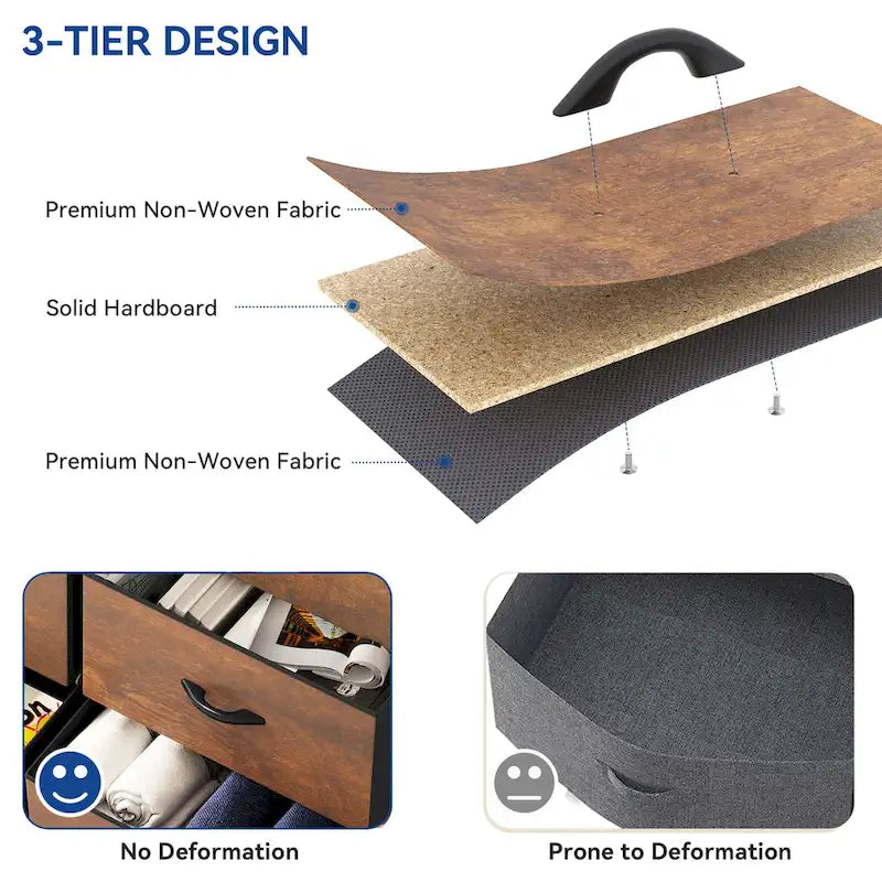Commode rustique aspect bois avec cadre en métal, plateau en bois