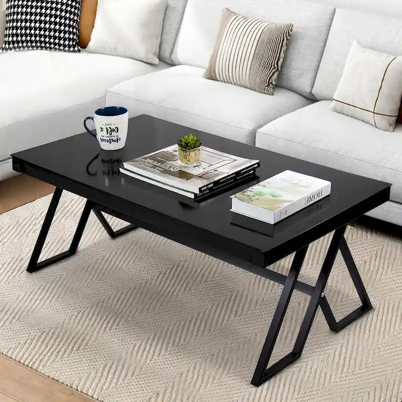 Table basse en verre trempé et métal forgé de 46 po pour salon