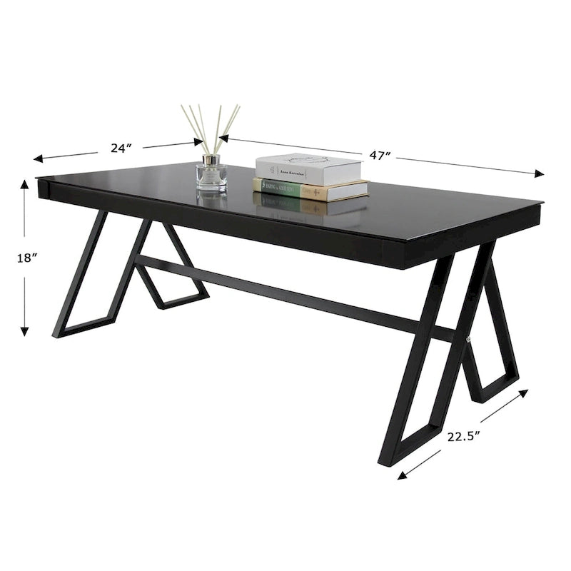 Table basse en verre trempé et métal forgé de 46 po pour salon