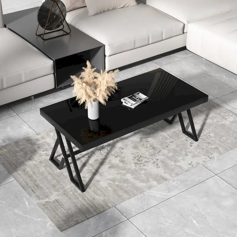 Table basse en verre trempé et métal forgé de 46 po pour salon