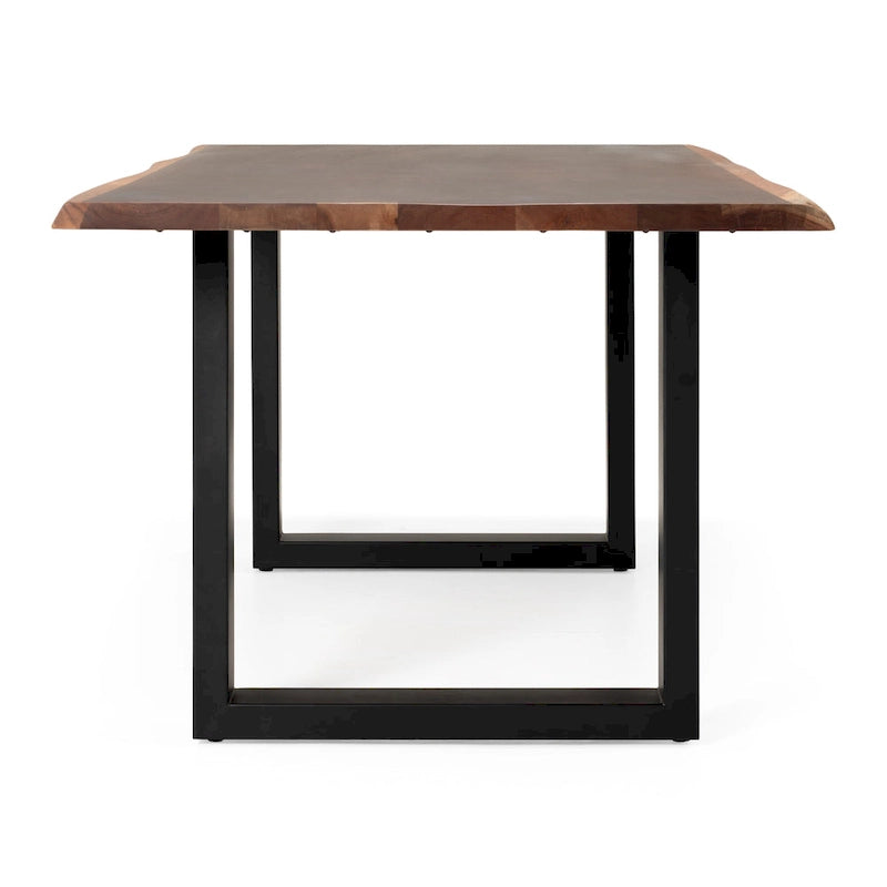 Table à manger moderne en bois massif à bords bruts - Table à manger en bois massif de style industriel