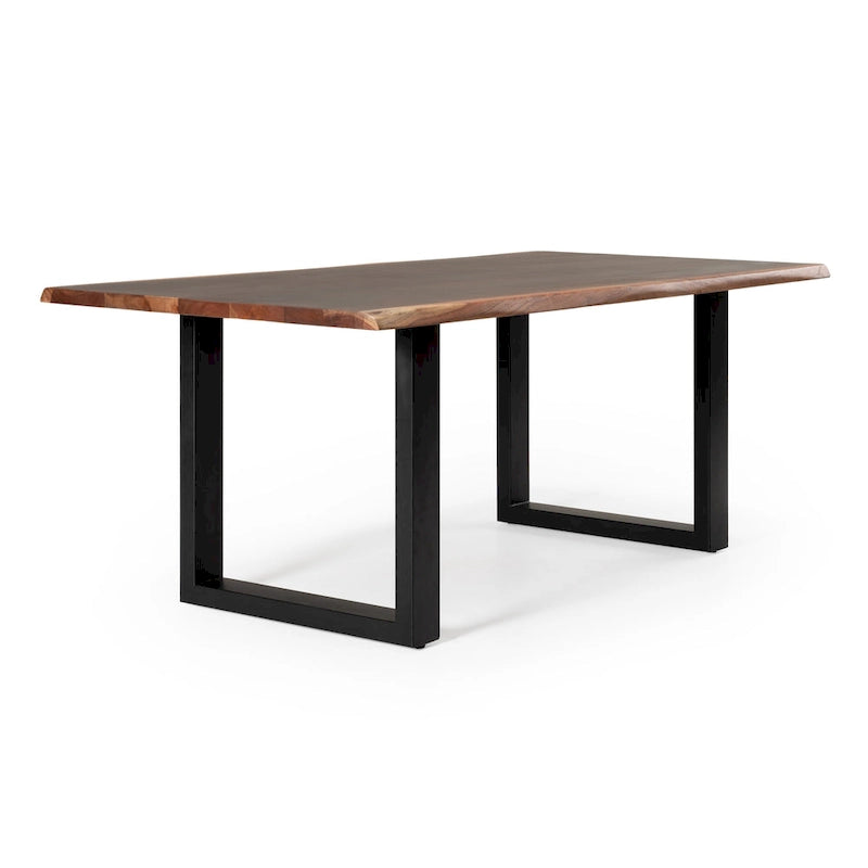 Table à manger moderne en bois massif à bords bruts - Table à manger en bois massif de style industriel