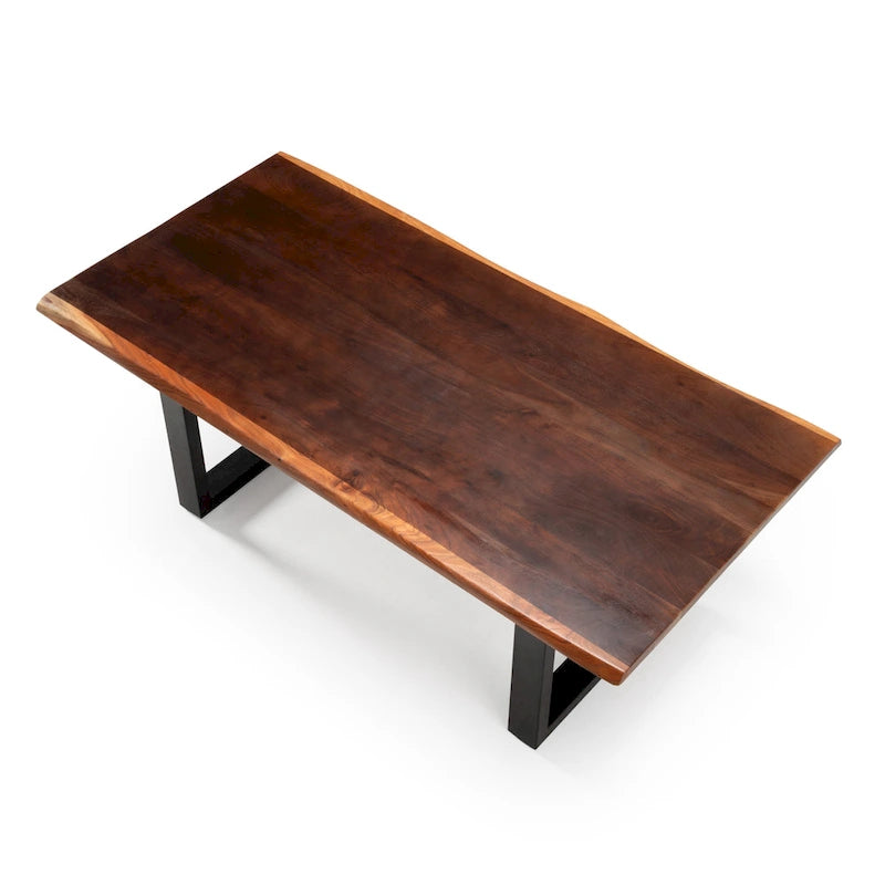 Table à manger moderne en bois massif à bords bruts - Table à manger en bois massif de style industriel
