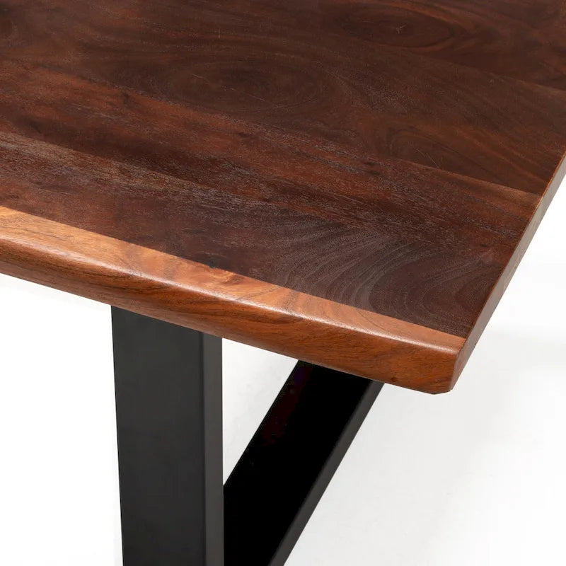 Table à manger moderne en bois massif à bords bruts - Table à manger en bois massif de style industriel