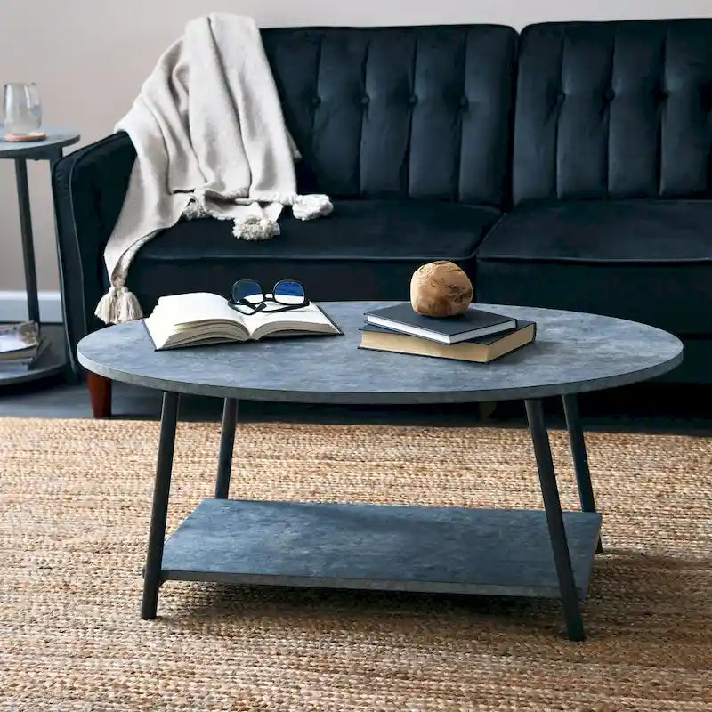 Table basse ronde avec étagère de rangement inférieure - Table de salon moderne