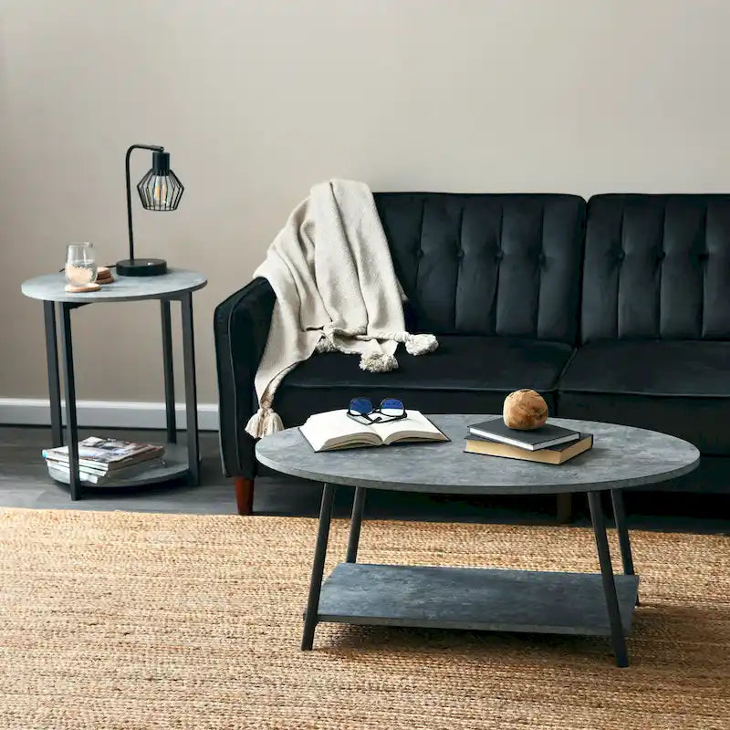 Table basse ronde avec étagère de rangement inférieure - Table de salon moderne