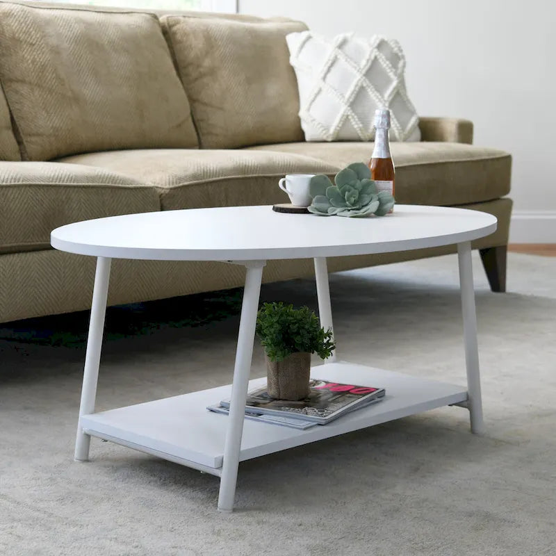 Table basse ronde avec étagère de rangement inférieure - Table de salon moderne