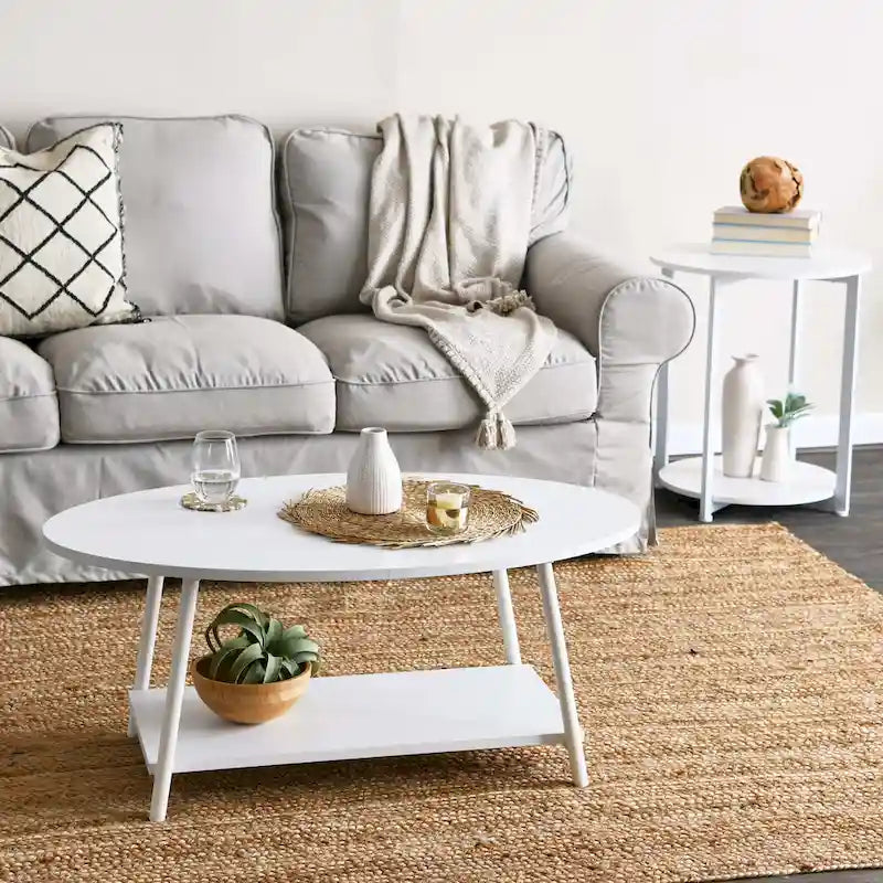 Table basse ronde avec étagère de rangement inférieure - Table de salon moderne