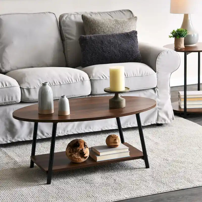 Table basse ronde avec étagère de rangement inférieure - Table de salon moderne