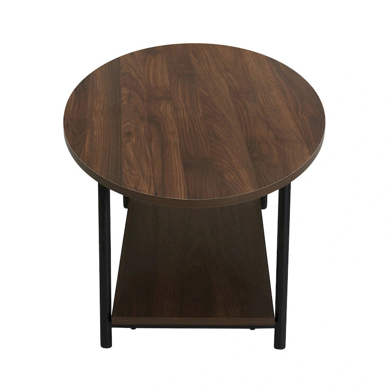 Table basse ronde avec étagère de rangement inférieure - Table de salon moderne