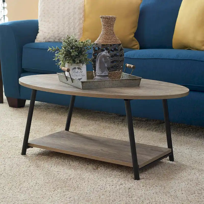 Table basse ronde avec étagère de rangement inférieure - Table de salon moderne