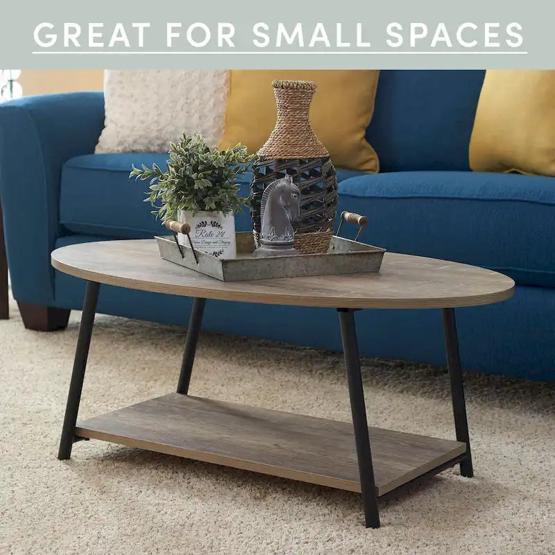 Table basse ronde avec étagère de rangement inférieure - Table de salon moderne