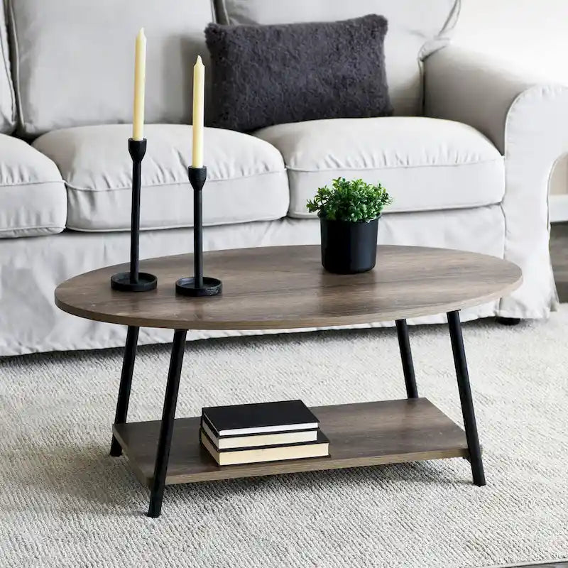 Table basse ronde avec étagère de rangement inférieure - Table de salon moderne