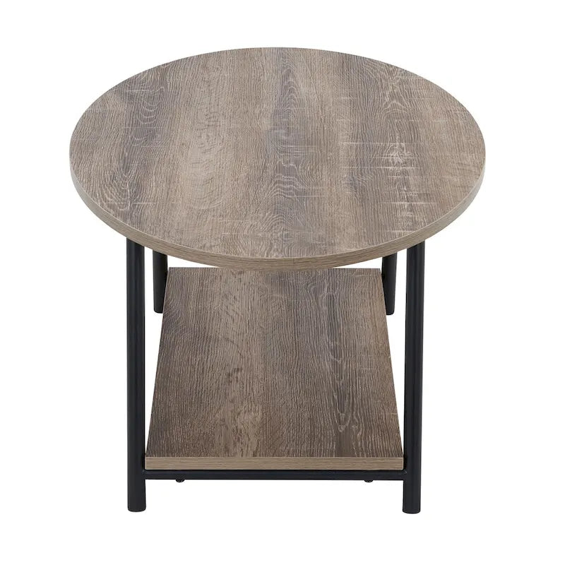 Table basse ronde avec étagère de rangement inférieure - Table de salon moderne
