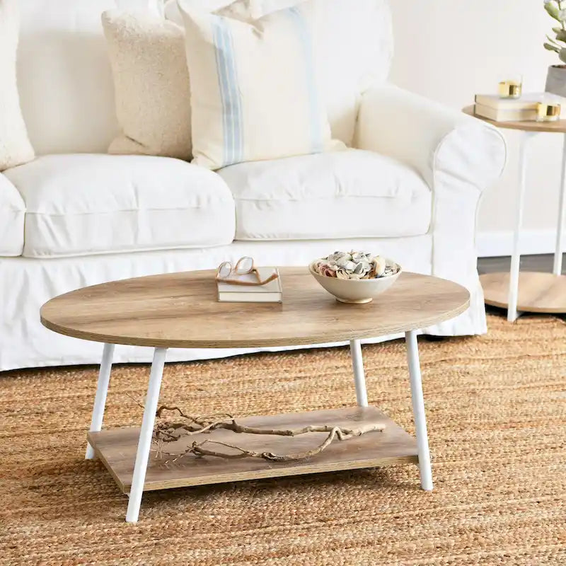 Table basse ronde avec étagère de rangement inférieure - Table de salon moderne