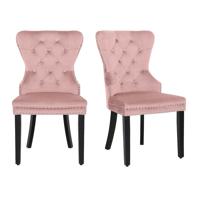 Chaise de salle à manger capitonnée Grandview (lot de 2) avec clous décoratifs et anneau de tirage