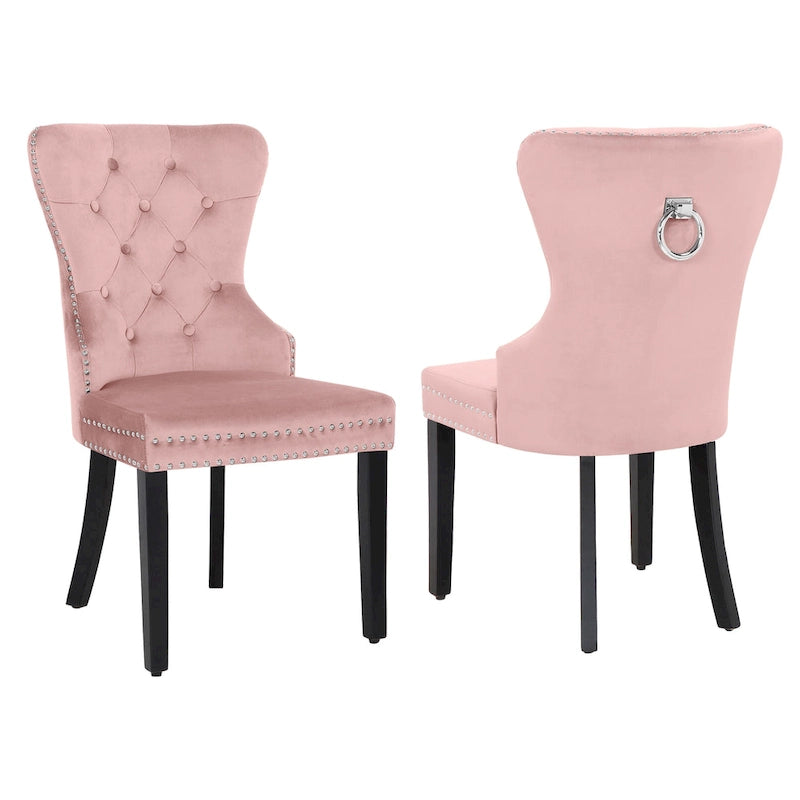 Chaise de salle à manger capitonnée Grandview (lot de 2) avec clous décoratifs et anneau de tirage