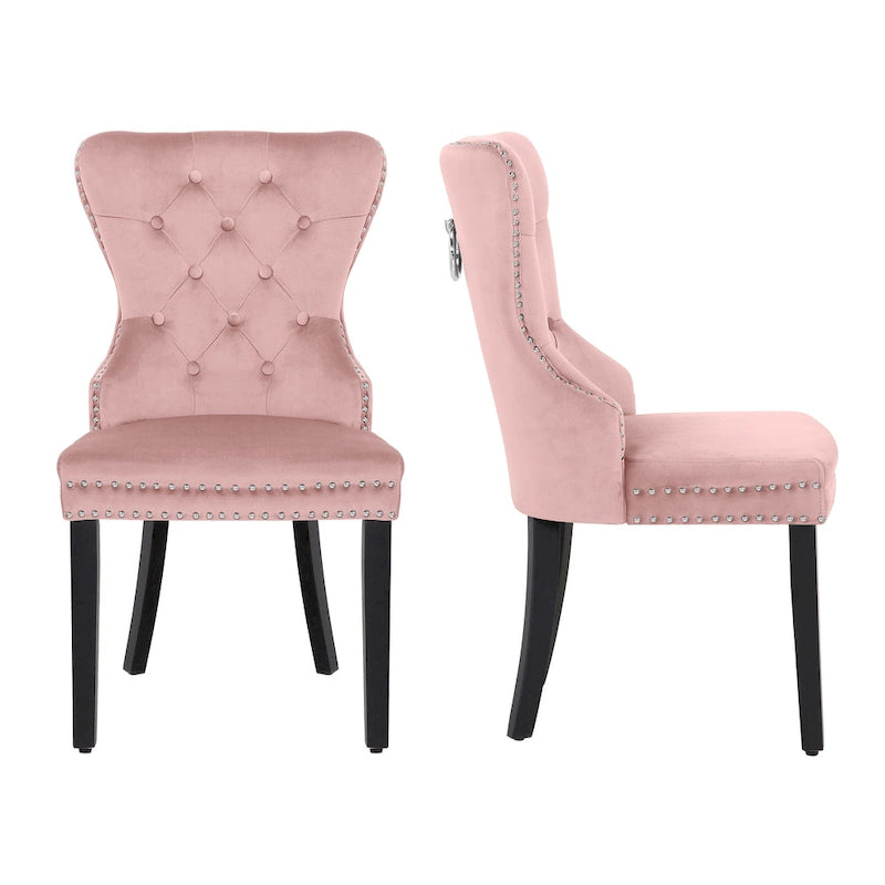 Chaise de salle à manger capitonnée Grandview (lot de 2) avec clous décoratifs et anneau de tirage