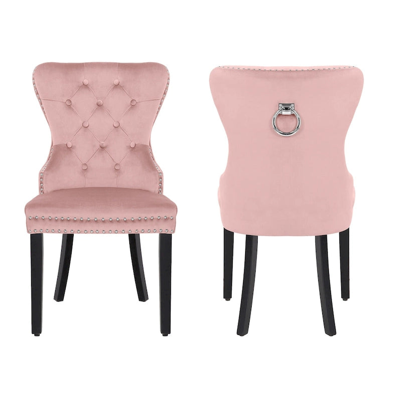 Chaise de salle à manger capitonnée Grandview (lot de 2) avec clous décoratifs et anneau de tirage