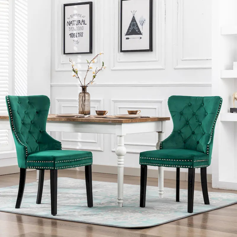 Chaise de salle à manger capitonnée Grandview (lot de 2) avec clous décoratifs et anneau de tirage