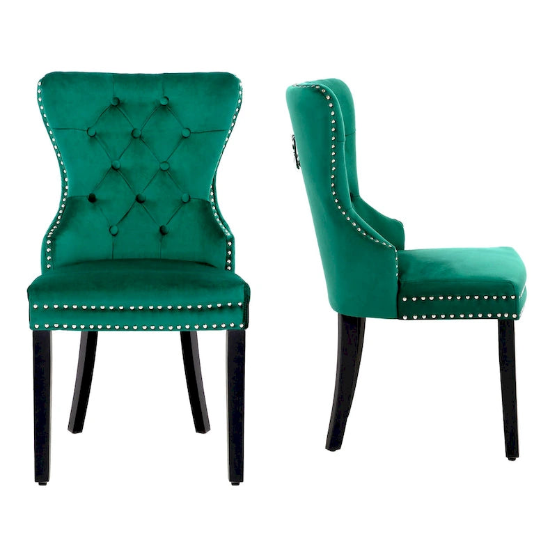 Chaise de salle à manger capitonnée Grandview (lot de 2) avec clous décoratifs et anneau de tirage