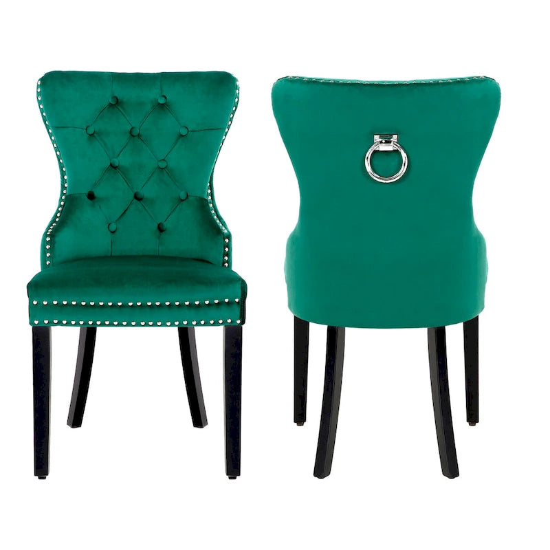 Chaise de salle à manger capitonnée Grandview (lot de 2) avec clous décoratifs et anneau de tirage