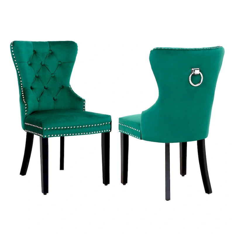 Chaise de salle à manger capitonnée Grandview (lot de 2) avec clous décoratifs et anneau de tirage