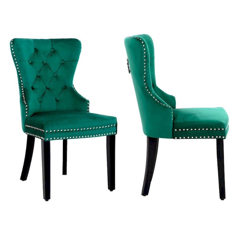 Chaise de salle à manger capitonnée Grandview (lot de 2) avec clous décoratifs et anneau de tirage