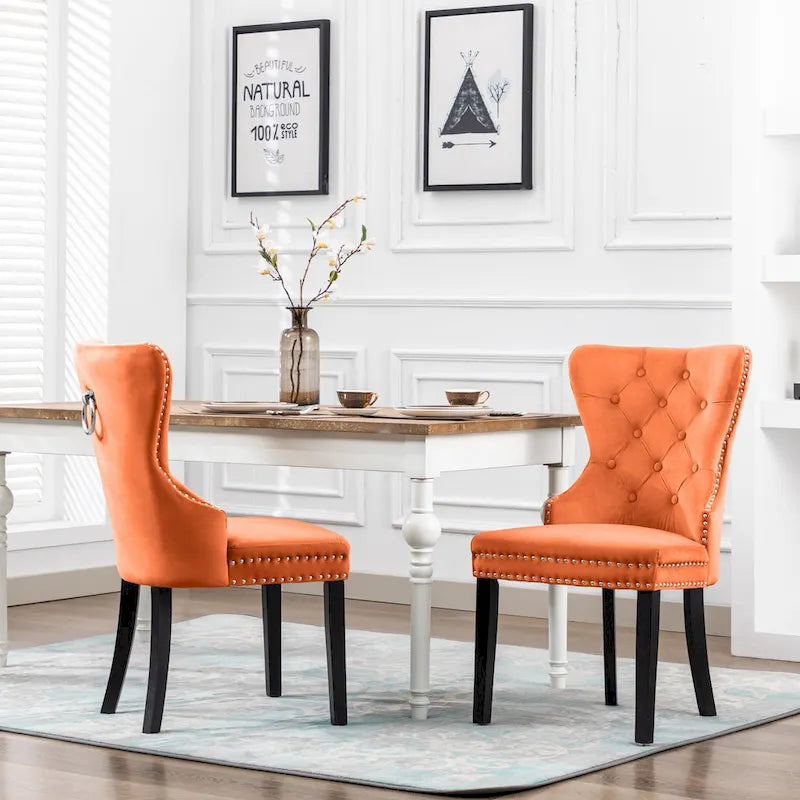 Chaise de salle à manger capitonnée Grandview (lot de 2) avec clous décoratifs et anneau de tirage