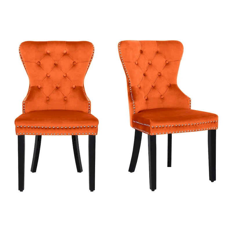 Chaise de salle à manger capitonnée Grandview (lot de 2) avec clous décoratifs et anneau de tirage