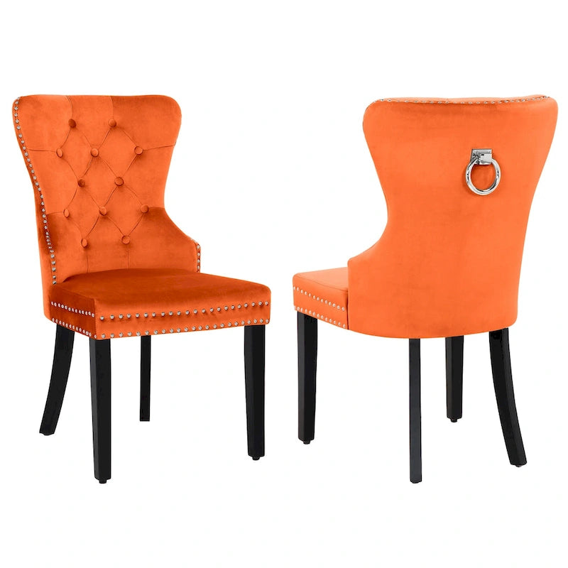 Chaise de salle à manger capitonnée Grandview (lot de 2) avec clous décoratifs et anneau de tirage