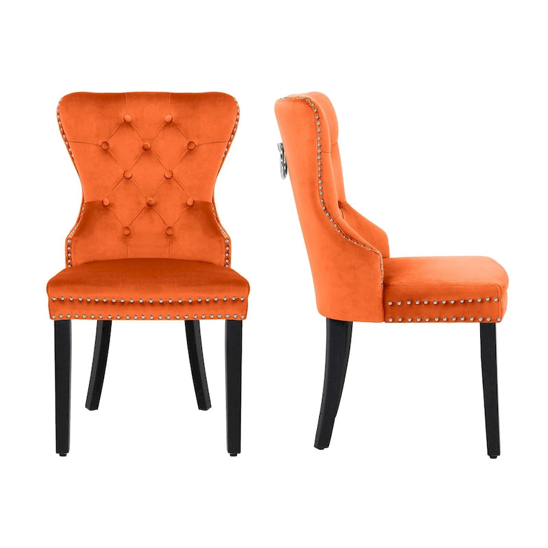 Chaise de salle à manger capitonnée Grandview (lot de 2) avec clous décoratifs et anneau de tirage