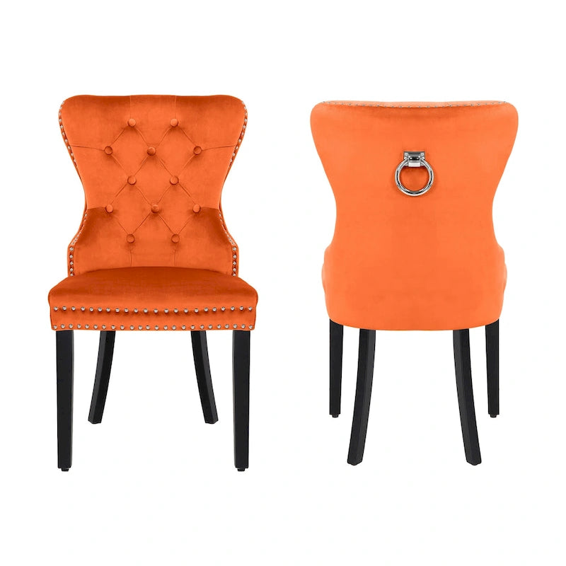 Chaise de salle à manger capitonnée Grandview (lot de 2) avec clous décoratifs et anneau de tirage