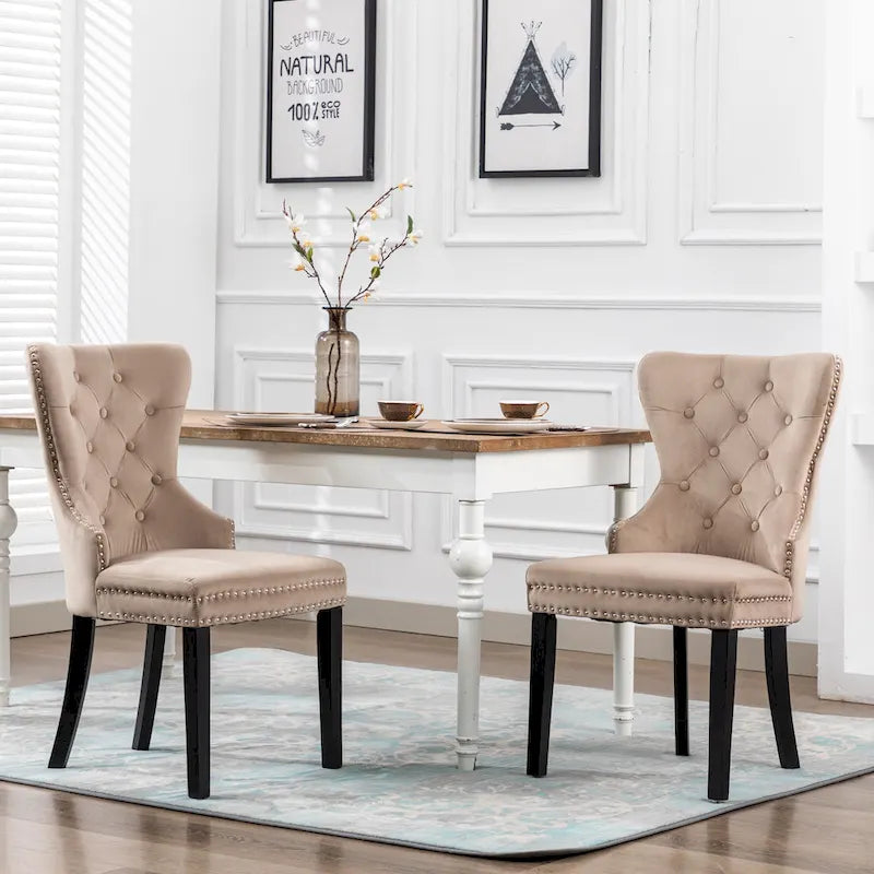 Chaise de salle à manger capitonnée Grandview (lot de 2) avec clous décoratifs et anneau de tirage