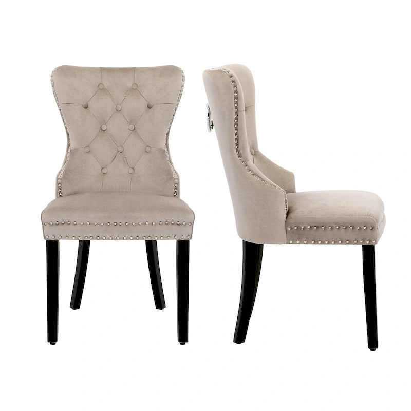 Chaise de salle à manger capitonnée Grandview (lot de 2) avec clous décoratifs et anneau de tirage