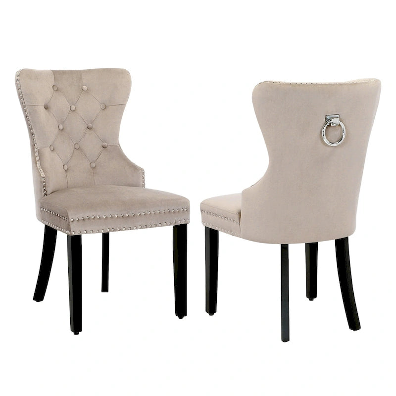 Chaise de salle à manger capitonnée Grandview (lot de 2) avec clous décoratifs et anneau de tirage