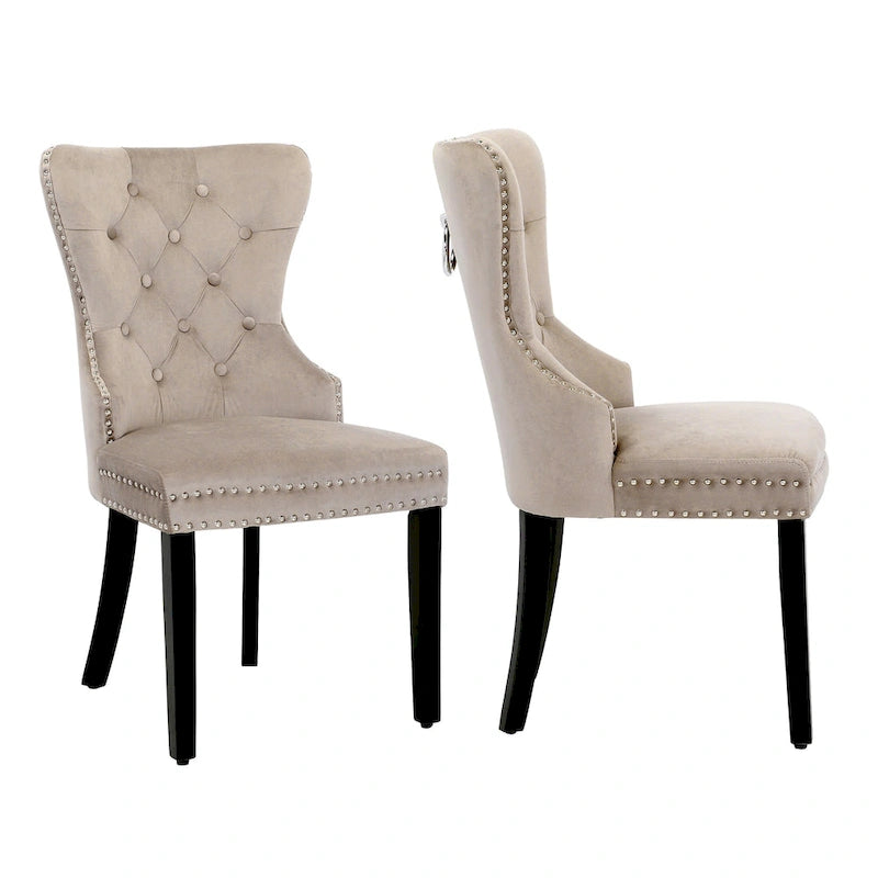 Chaise de salle à manger capitonnée Grandview (lot de 2) avec clous décoratifs et anneau de tirage