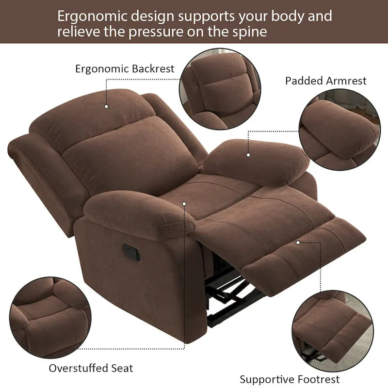 Fauteuil inclinable manuel avec accoudoirs et dossier surdimensionnés
