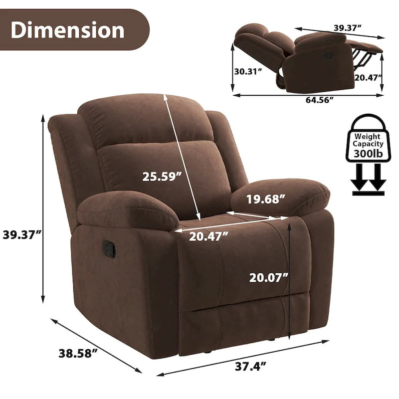 Fauteuil inclinable manuel avec accoudoirs et dossier surdimensionnés
