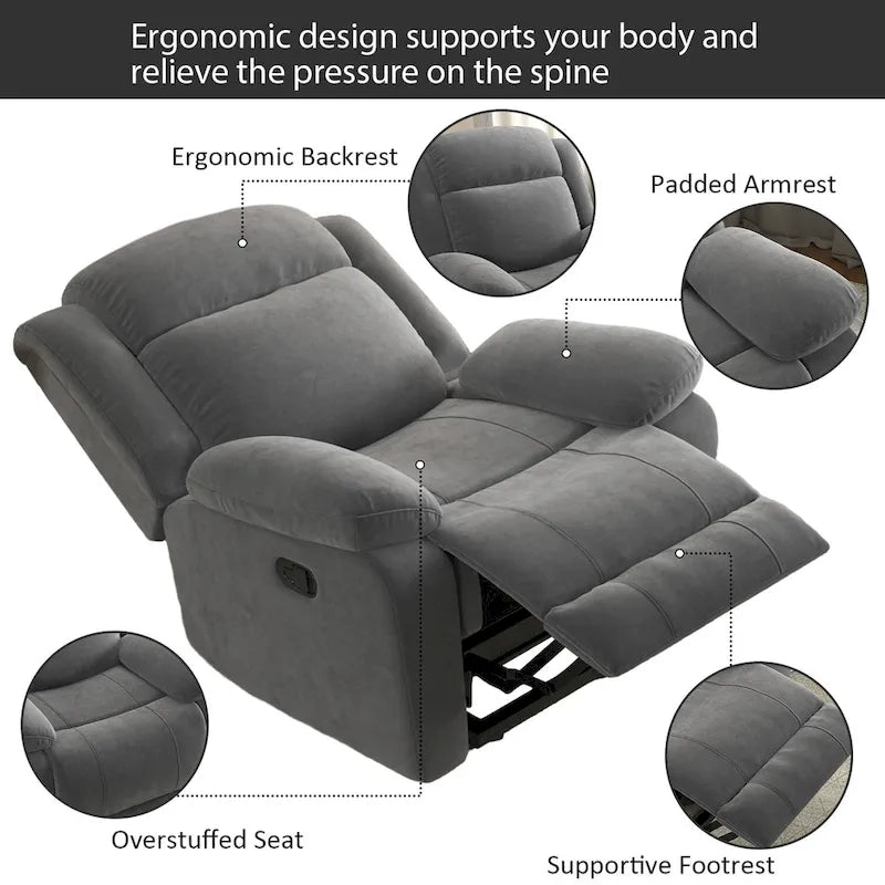 Fauteuil inclinable manuel avec accoudoirs et dossier surdimensionnés