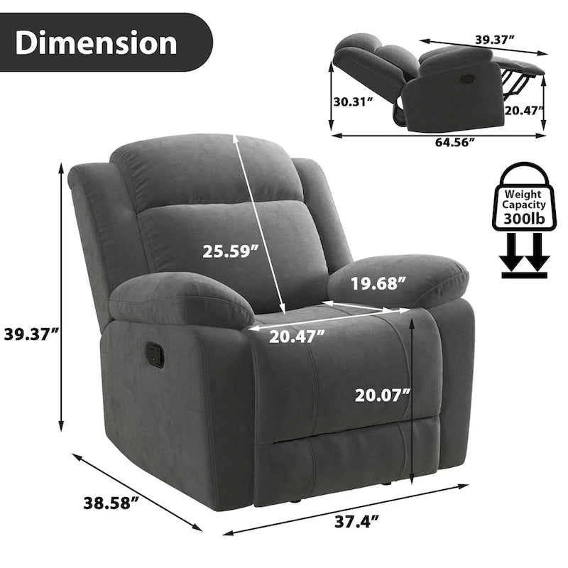 Fauteuil inclinable manuel avec accoudoirs et dossier surdimensionnés
